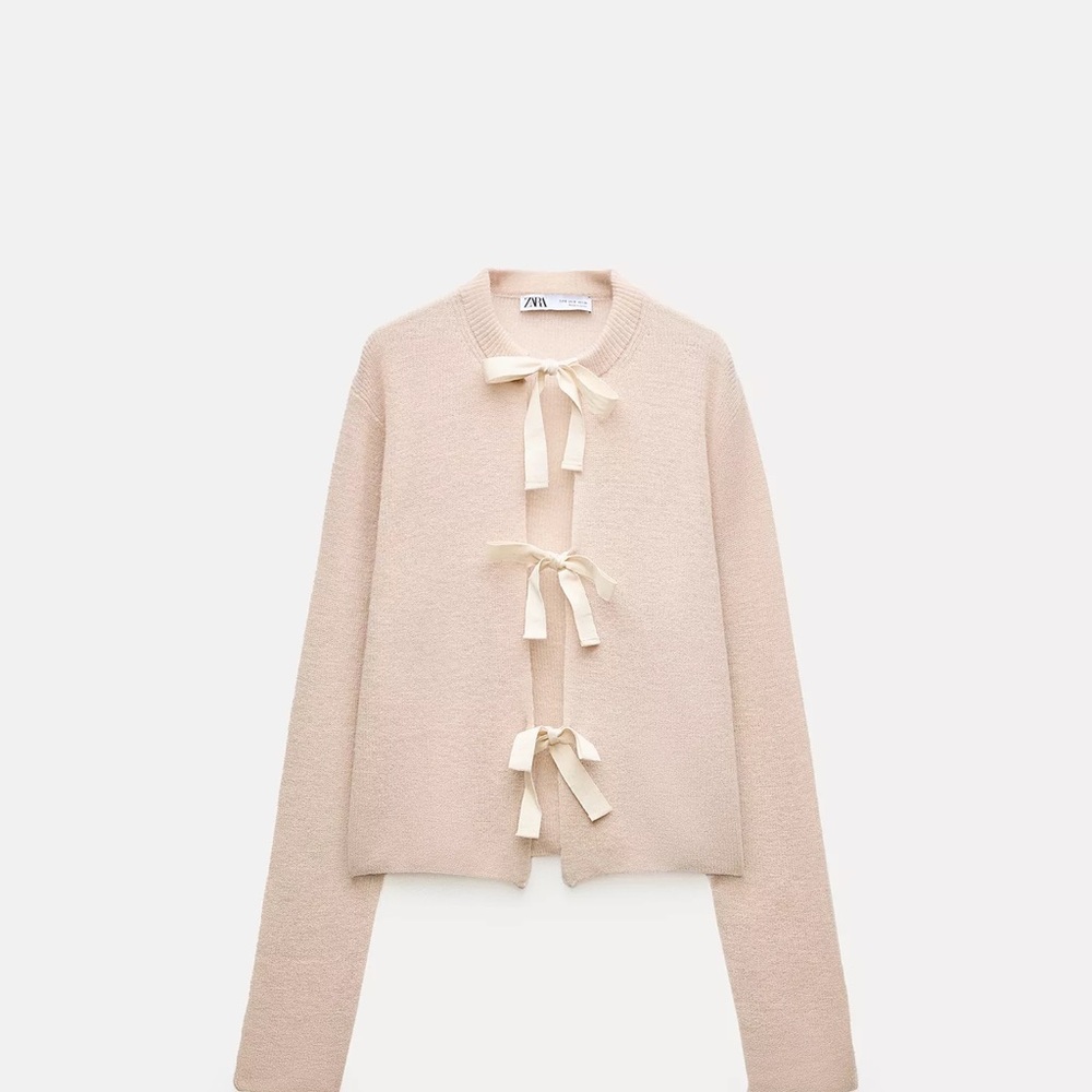 Zara Blush Knit Cardigan with Ribbon Ties